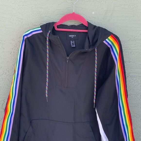 FOREVER 21 Mens Size M PRIDE Black Track Hooded Jacket - Picture 3 of 8